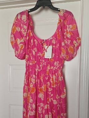 Fate Pink Floral Maxi Dress with Orange & Cream Print